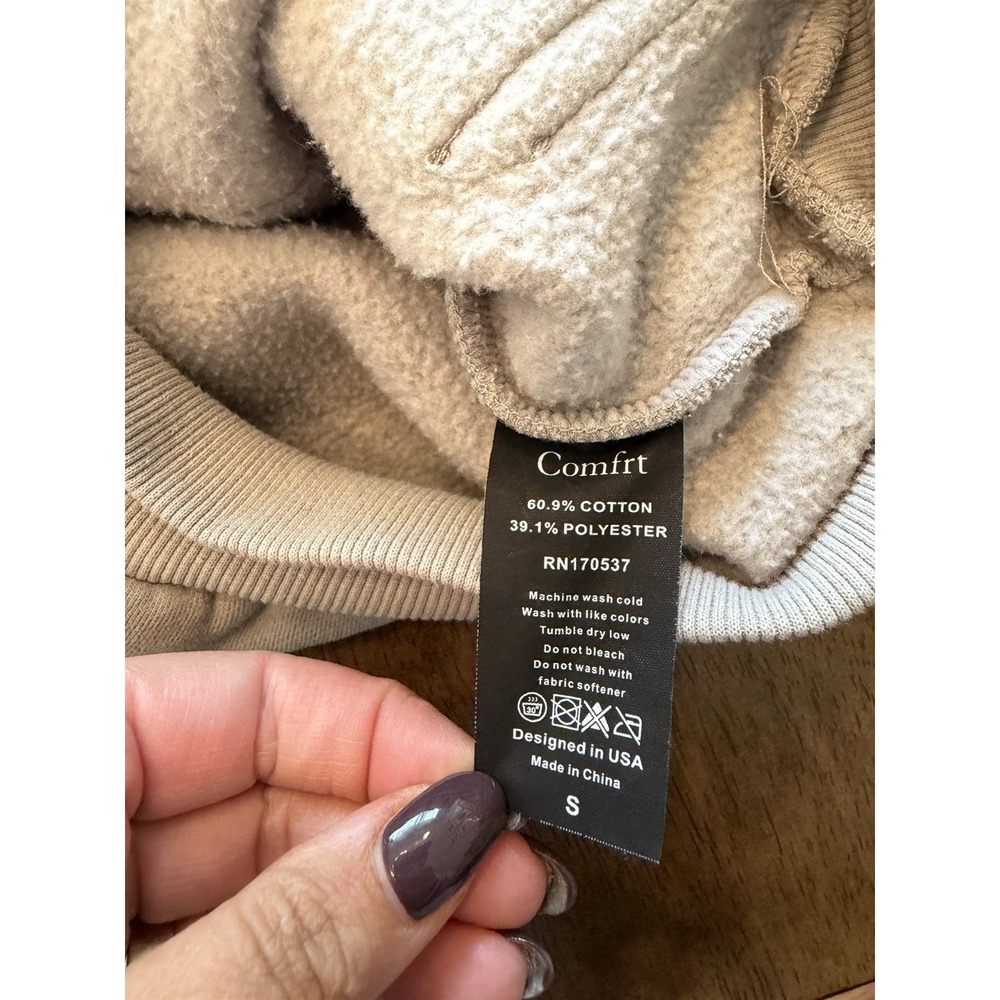 Comfrt Hoodie Size Small Tan/Gray Long Sleeve Pullover Hoodie Heavyweight - Picture 6 of 7